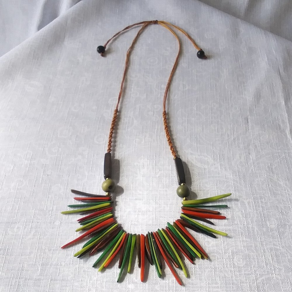 Handmade Tagua Necklace Adjustable Red and Green